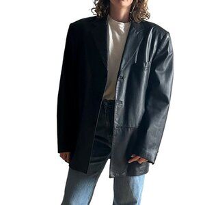 Danier Sz L Genuine Leather Black Oversized Men Blazer